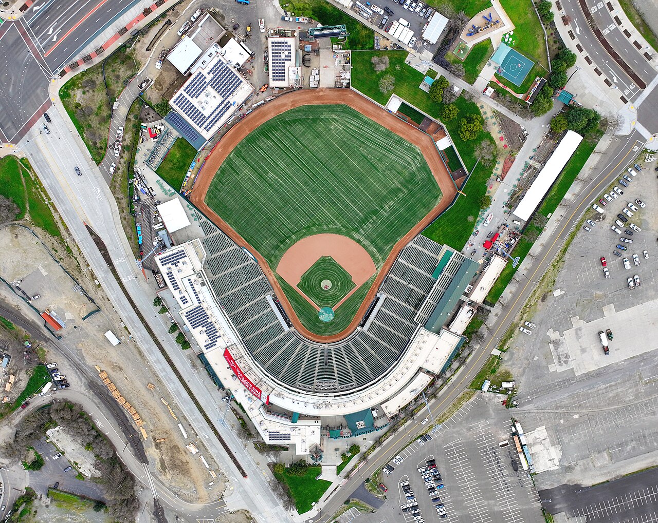 Aerial view of Sutter Health Park in West Sacramento